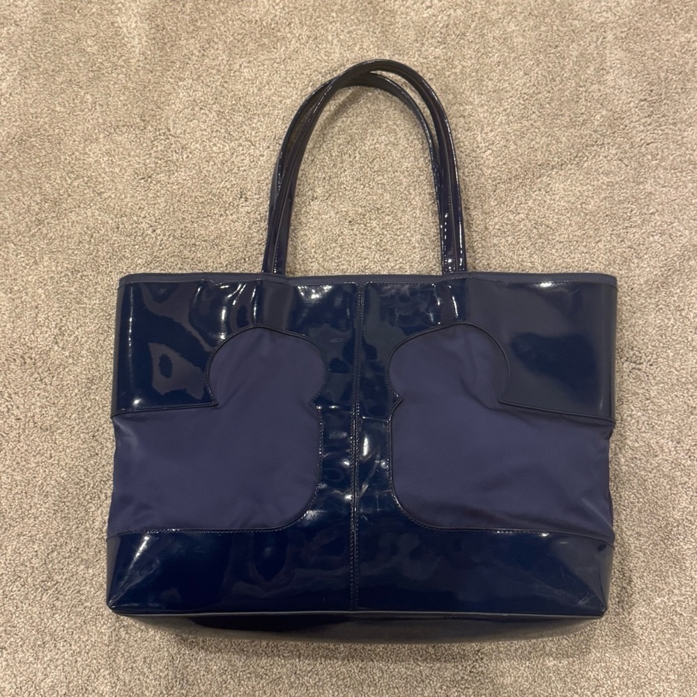 Tory Burch Blue Nylon Amalie Big T Logo Tote - Picture 3 of 9